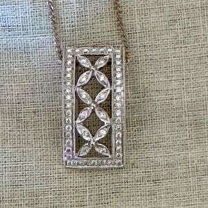 14k White Gold Diamond Pendant Necklace Includes Appraisal Art Deco Vintage Look